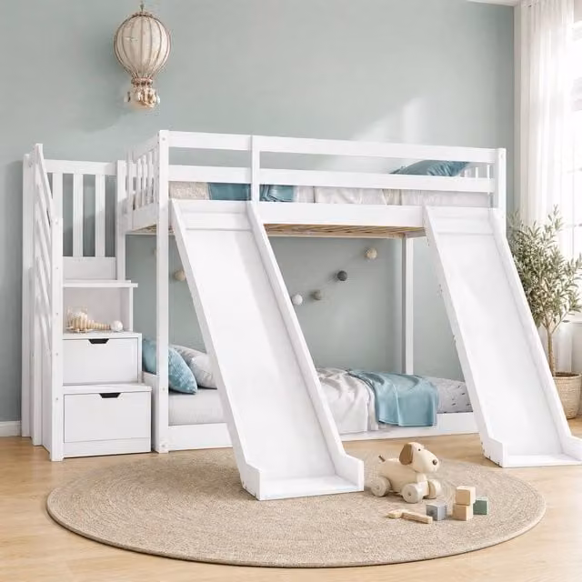 STILVORA Modern Childrens Bunk Bed with Stairs and Side Compartments, White, W/D/H: 190 x 90 x 120 cm – 1