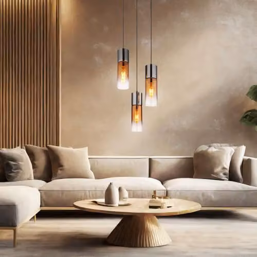 Globo Lighting Modern 3-Bulb Suspended Glass Pendant Lamp in Black and Copper, Height: 150 cm – 3
