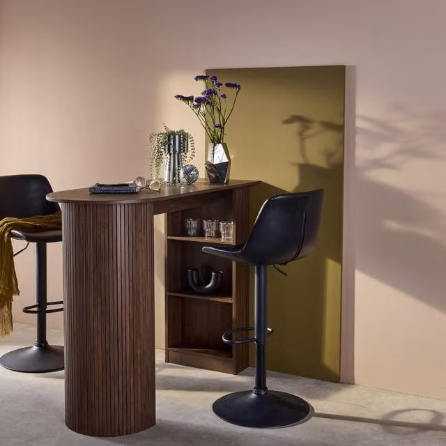 sweeek Modern Rectangular Bar Table with Storage in Brown, W/D/H: 120 x 40 x 100 cm