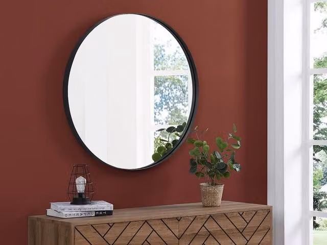 JAFFREL Vente-unique Round Wall-Mounted Metal Mirror in Black, Diameter: 80 cm