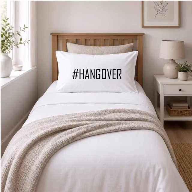 60 Second Makeover Hangover Novelty Cotton Pillowcase in White