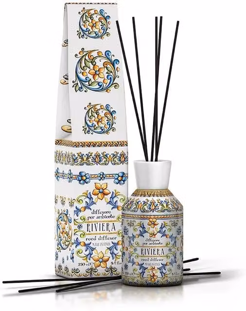 Rudy Home Riviera Reed Diffuser, 250ml, White Ceramic Tabletop Diffuser with Fresh Fruity Floral and Gourmand Mediterranean Scents