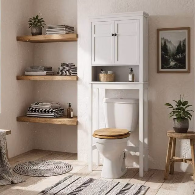 Wyld Haus Nivele White Over Toilet and Appliance Storage Cabinet with Hinged Doors and Internal Shelves H 175 x W 70 x D 20 cm