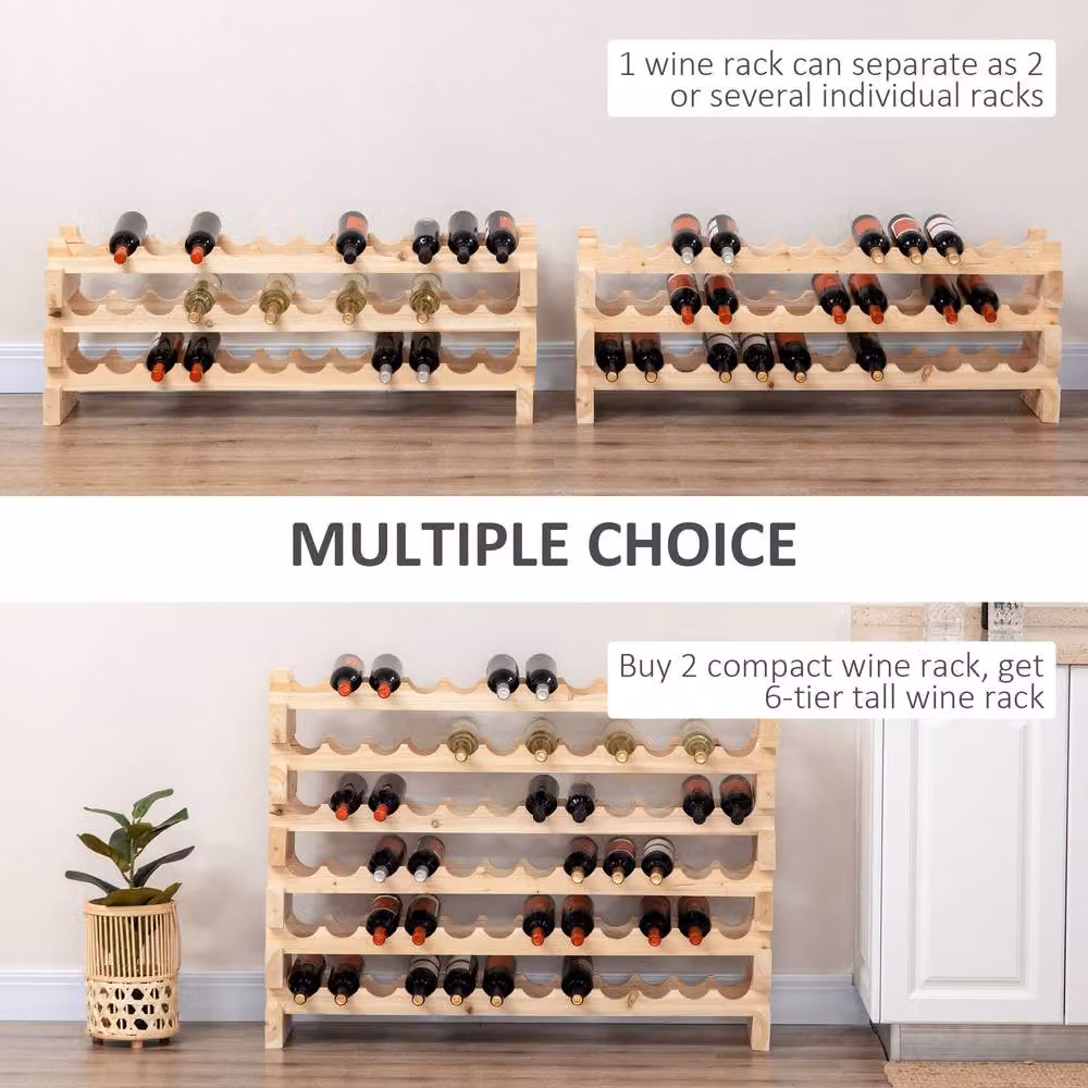 STILVORA 3 Tier Stackable Wine Rack for 36 Bottles in Natural Wood – 3