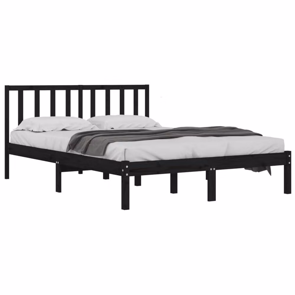 Berkfield Home Black Solid Wood Pine Bed Frame 200 x 200 cm – 3