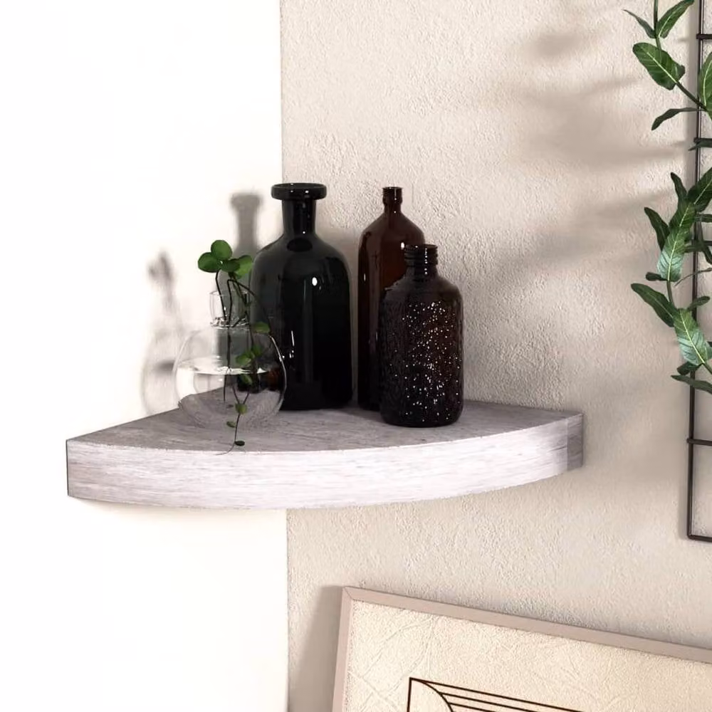 Berkfield Home Wall Mounted Corner Shelf in Concrete Grey, W/D/H: 35 x 35 x 3.8 cm – 2