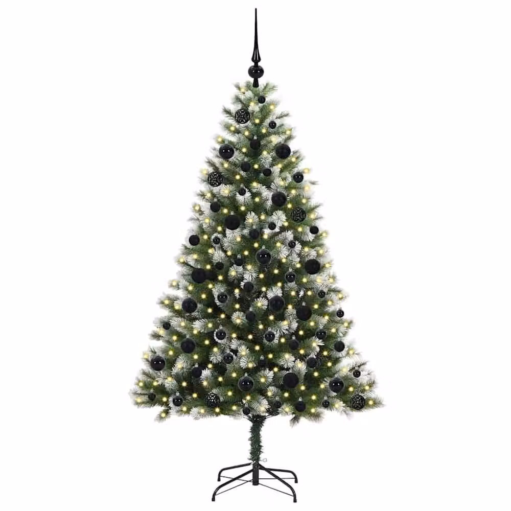 Berkfield Home Artificial Hinged Christmas Tree with Flocked Snow, Green, Height: 180 cm – 3