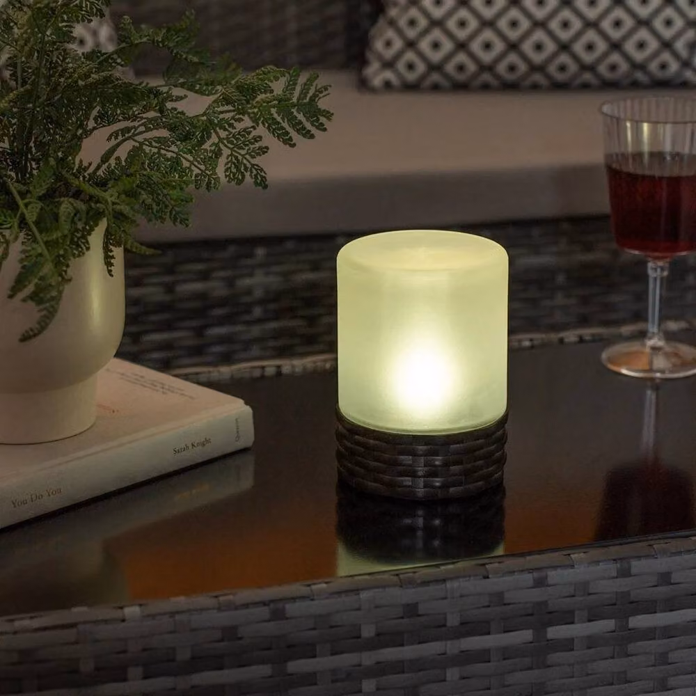 FORGEVIO Solar Powered White Rattan and Glass Garden Table Lamp with Warm White Light – 4