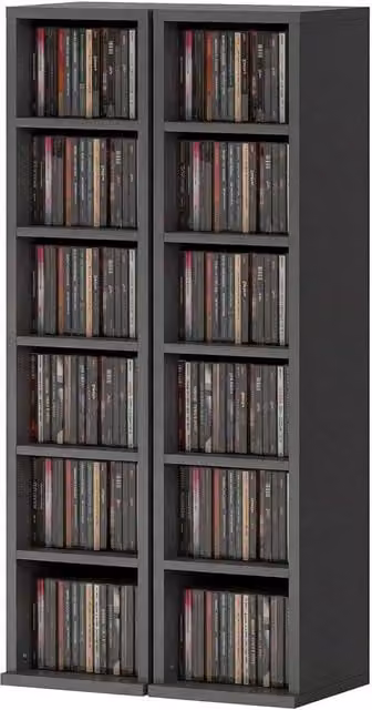 KORVIXA Set of 2 Black CD and DVD Storage Units with Adjustable Shelves, W/H: 100 x 100 cm – 1