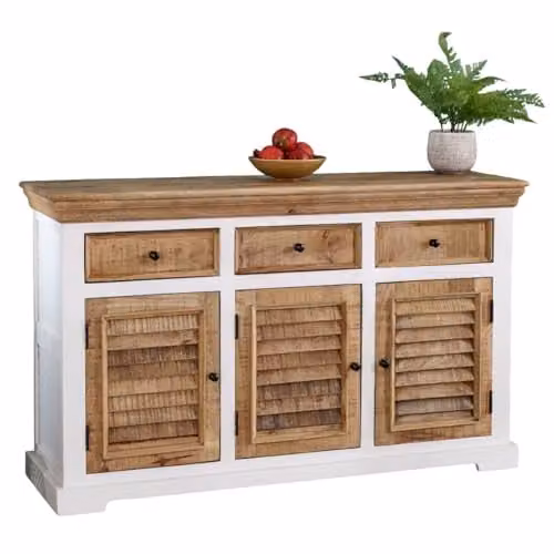Adorable Lifestyle Alfie Mango Wood Sideboard in Brown and White, W: 140 cm, D: 45 cm, H: 85 cm
