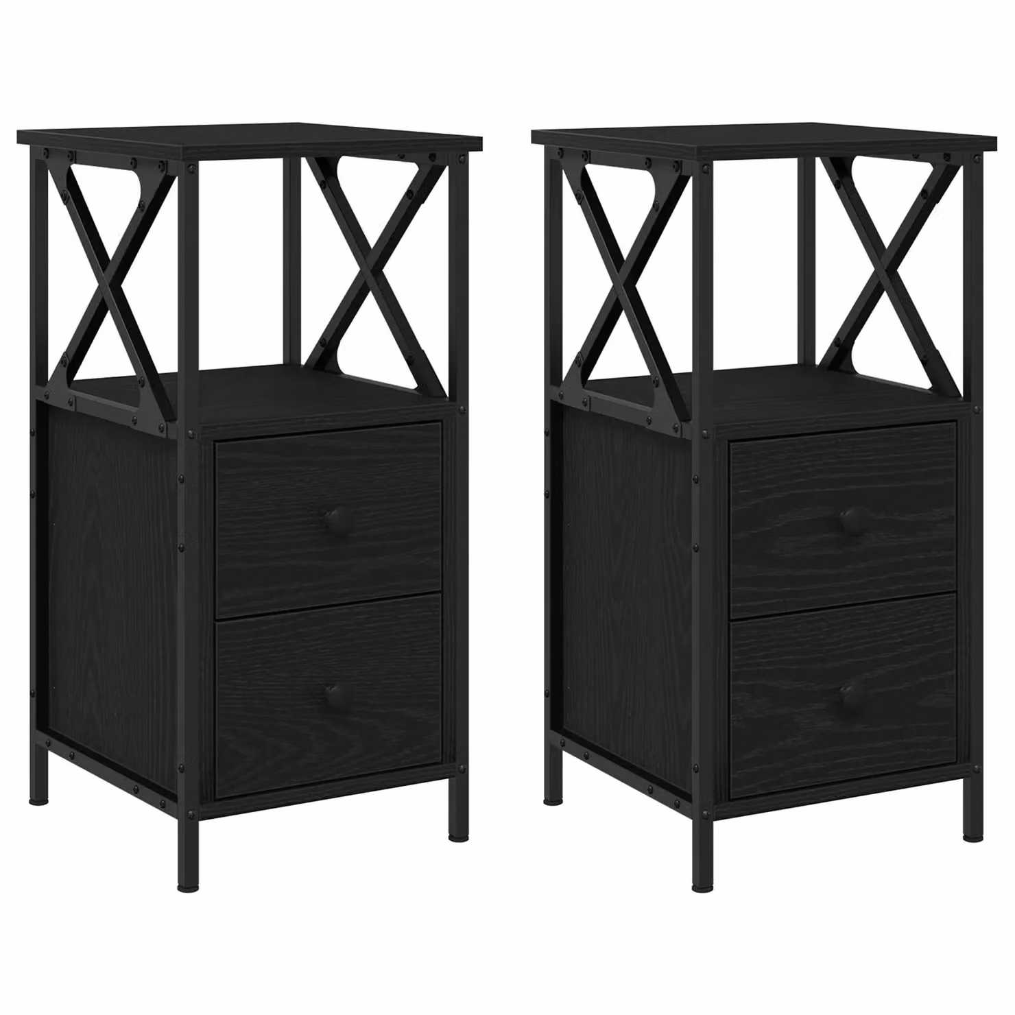 Berkfield Home Set of 2 Black Oak Nightstands, W/D/H: 34 x 35.5 x 70 cm – 3