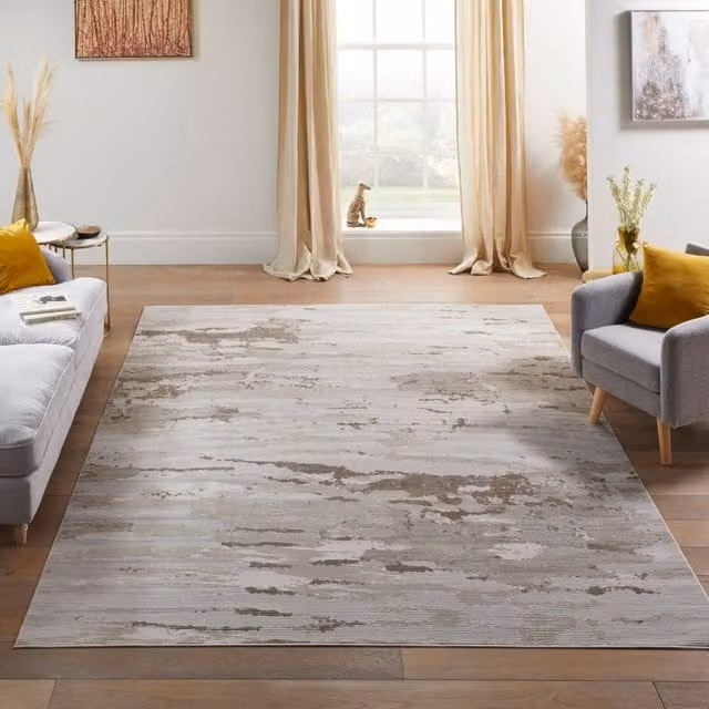 The Rug Shop UK Beige and White Modern Abstract Easy Care Area Rug W: 160 cm, L: 220 cm