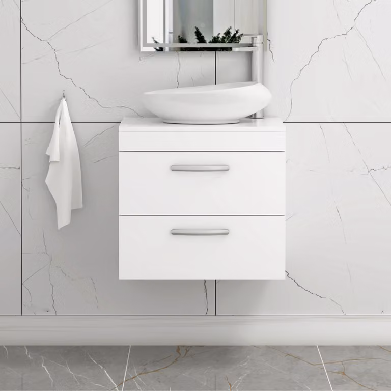 Nova Turin Wall Hung Vanity Unit with 2 Drawers and Countertop Basin, Gloss White
