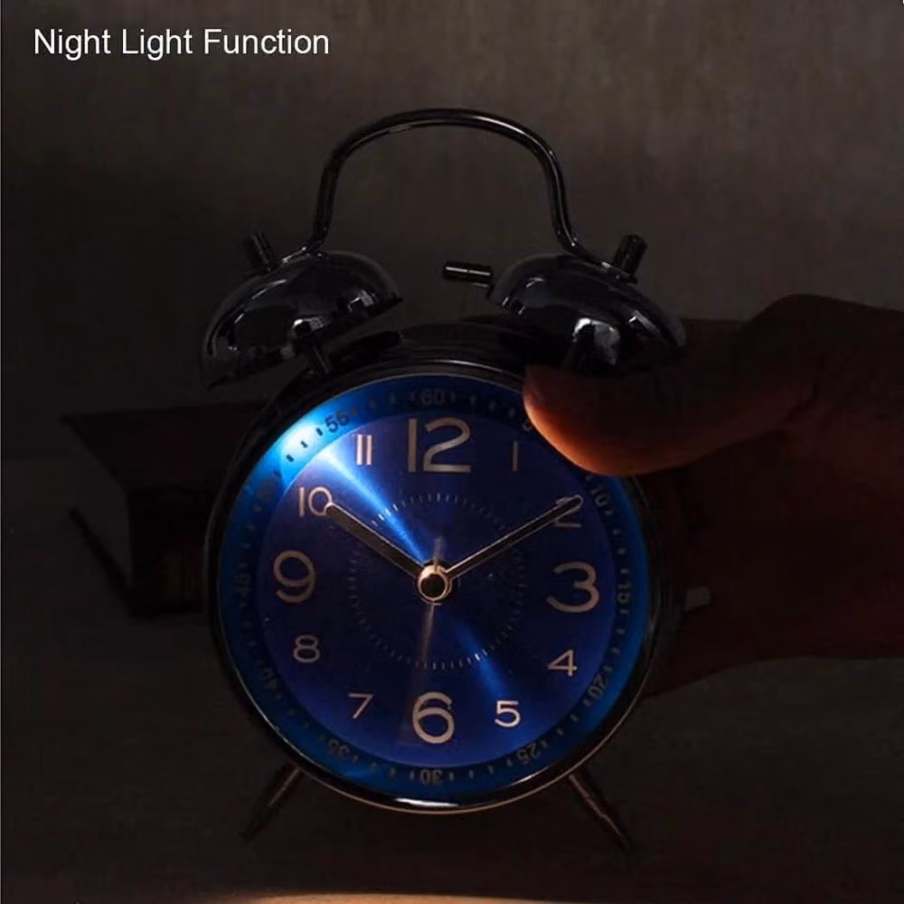 NESTLUNE Extra Loud Twin Bell Analogue Alarm Clock with Backlight, Silver, W: 10 cm, D: 10 cm, H: 16 cm – 6