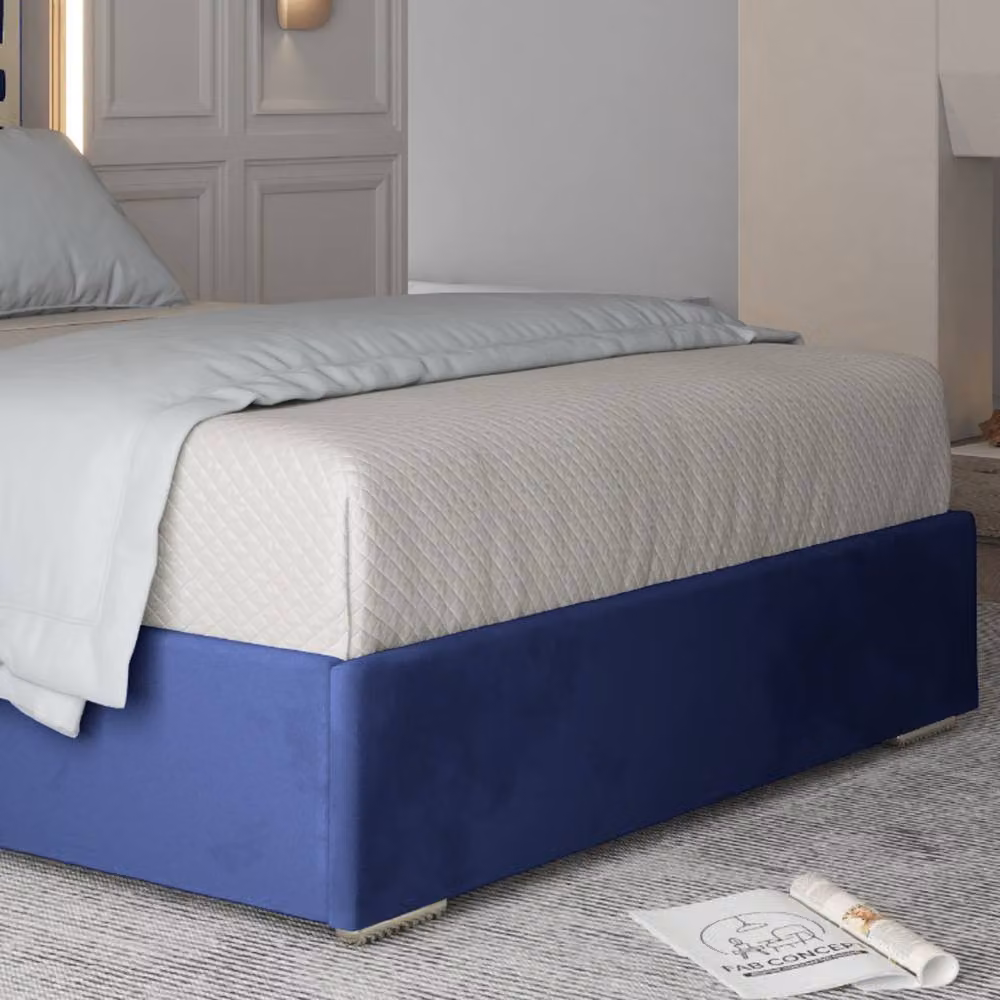 KDMD Fremington Modern Upholstered Velvet Designer Bed Frame in Blue with Metal Details, W/D/H: 90 x 200 x 127 cm (Height: 189 cm) – 4