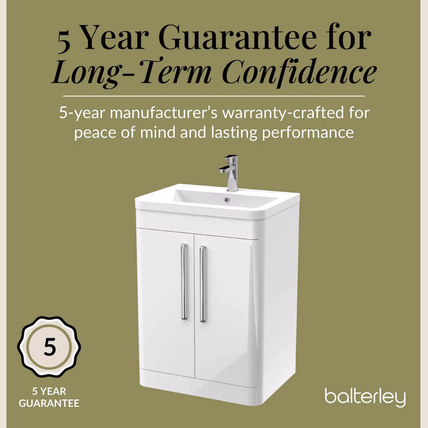 Balterley Gloss White Modern Freestanding Bathroom Floor Vanity Unit with 2 Soft Close Doors, W: 61.0 cm, H: 84.0 cm – 2