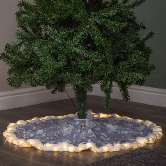 Samuel Alexander The Snowman USB LED Fabric Christmas Tree Skirt in Grey, 90cm