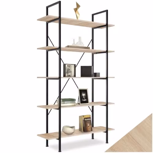 tectake Glasgow Industrial Ladder Shelf with 5 Shelves in Brown, H 179.5 x W 106.0 x D 34.5 cm – 1
