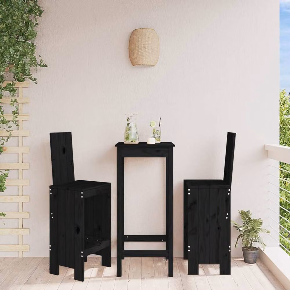 Berkfield Home Beautiful Bar Stools, Set of 2, Black Solid Pine Wood, W/D/H: 40 x 42 x 120 cm – 2