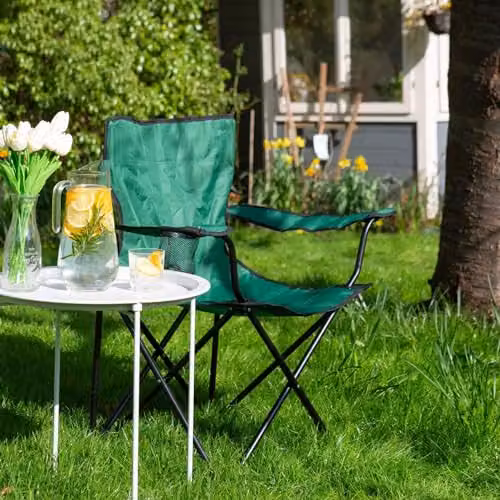 Harbour Housewares Folding Canvas Camping Chairs with Armrests, Pack of 4, Green and Matt Black – 2