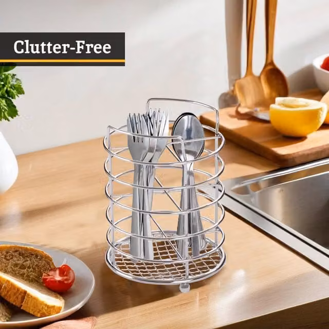 Soren Chrome Orsina 4 Section Cutlery Caddy in Silver Stainless Steel