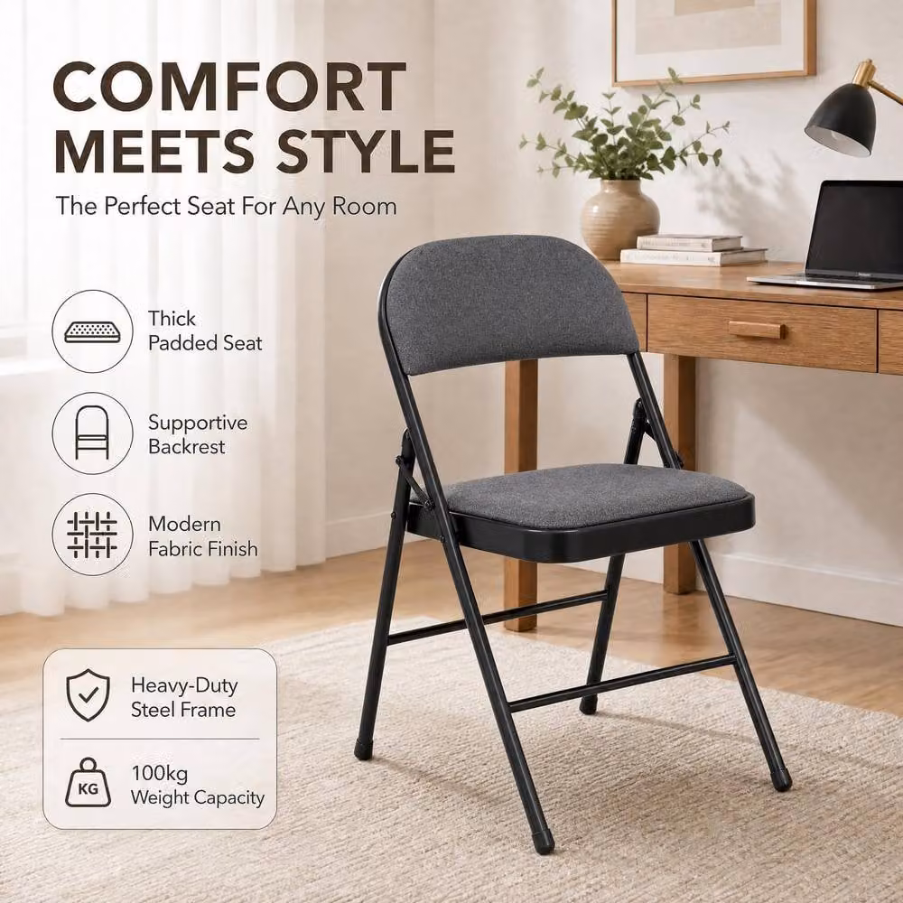 Bravich LTD Padded Fabric Folding Dining Chairs in Grey, 4 Pack – 4