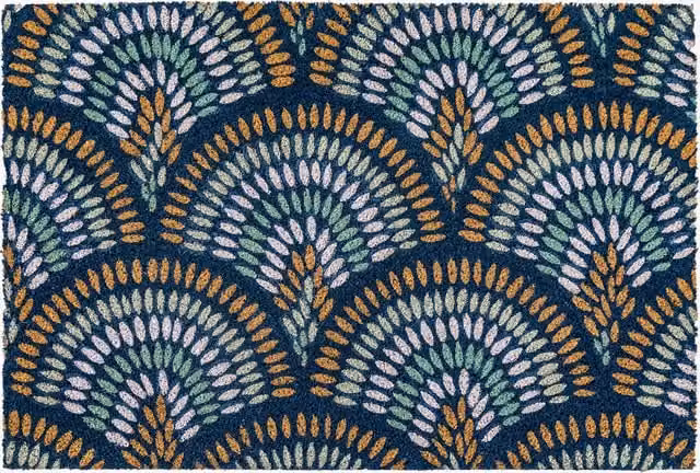 Perch & Parrow Welcomer Navy Coir Doormat with Multicolour Graphic Design