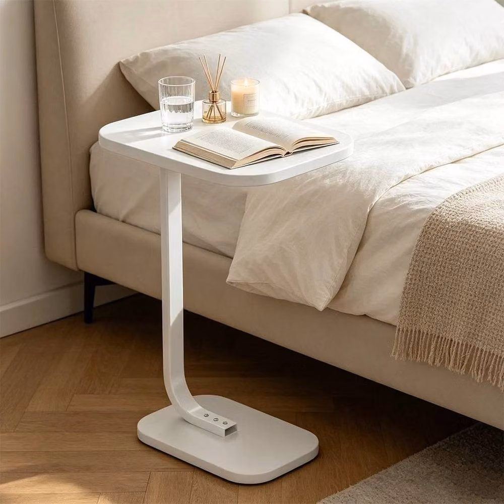 PAWNORA C-Shaped Adjustable Sofa Side Table in White – 3