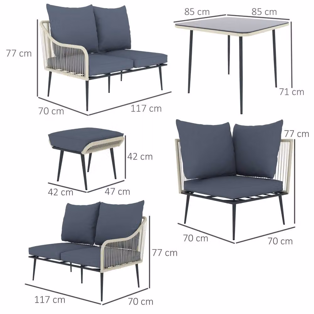 Wyld Haus Vika 7 Seater Dark Grey Rattan Garden Sofa Set with Coffee Table and Stools – 4