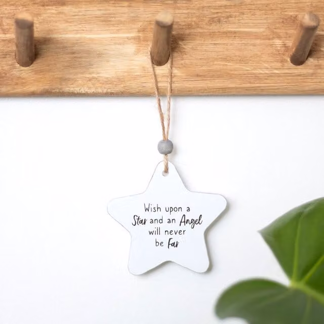 Kingsbury Gifts White Metal Angel Hanging Star Sentiment Wall Plaque, 8 x 8 x 1 cm