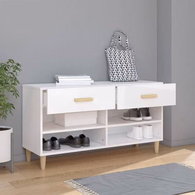 Berkfield Home High Gloss White Shoe Cabinet W/D/H: 102 x 35 x 55 cm – 1