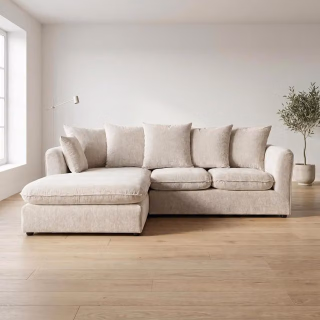 Abakus Direct Lucas Left Facing Corner Sofa in Cream Velvet Chenille
