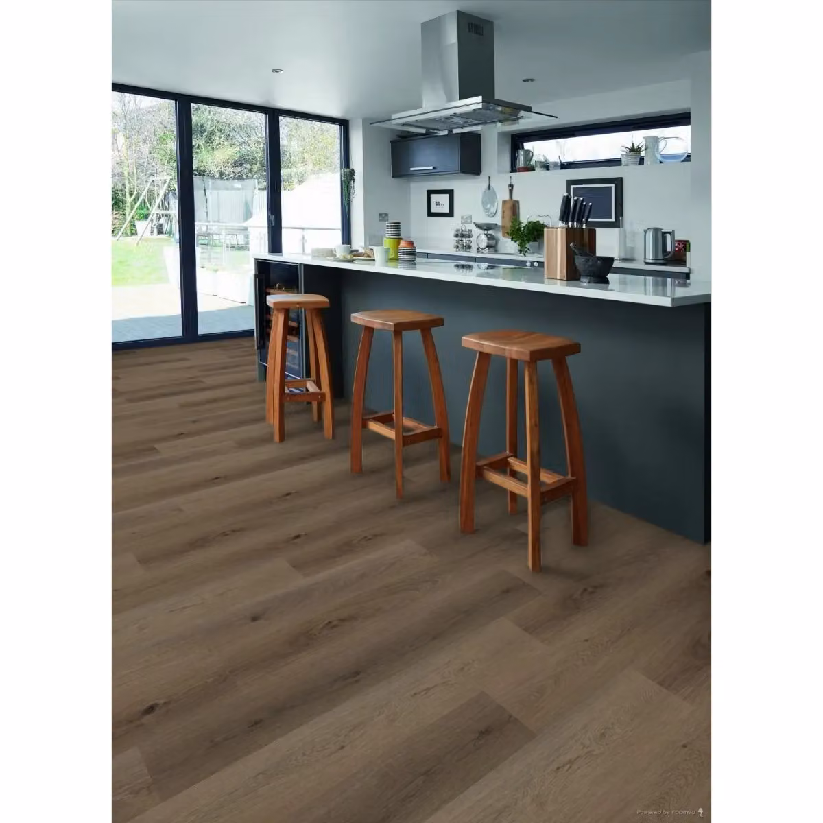 Vinyl Flooring UK Colonia Glue-Down Luxury Wood-Look Vinyl Tiles, 15 Planks, Dark Brown, Covers 3.37sqm – 3