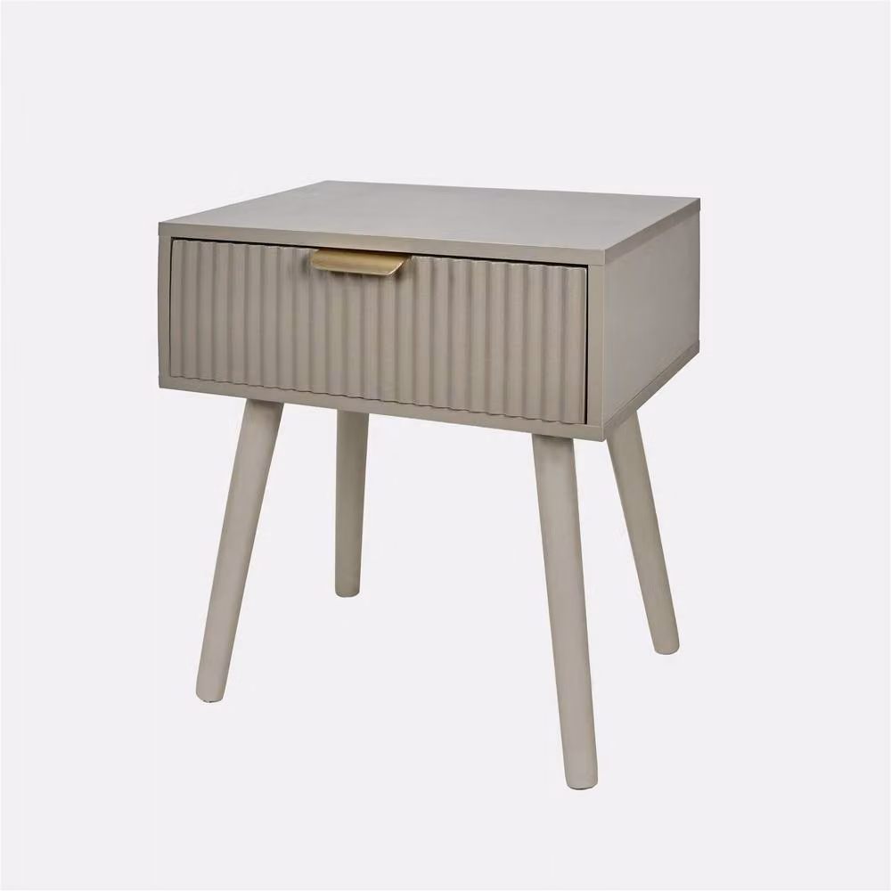 OHS Ribbed Wood Bedside Table with 1 Drawer, Natural Sand Finish – 2