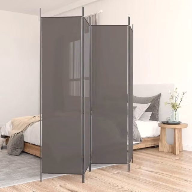 Berkfield Home 4-Panel Room Divider in Anthracite Black Fabric, W/H: 200 x 220 cm