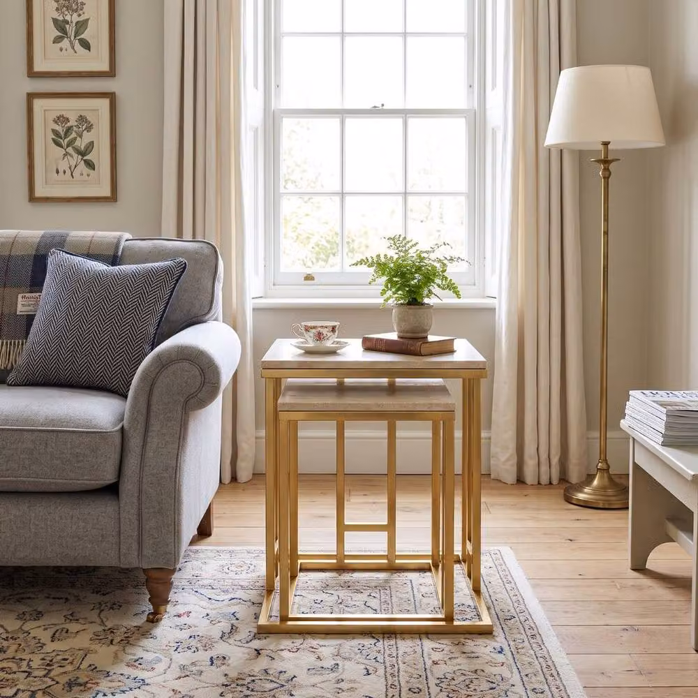 HOME LUXE INTERIOR Erice Gold Side Tables Set of 2 with Cream Marble Tops – 4