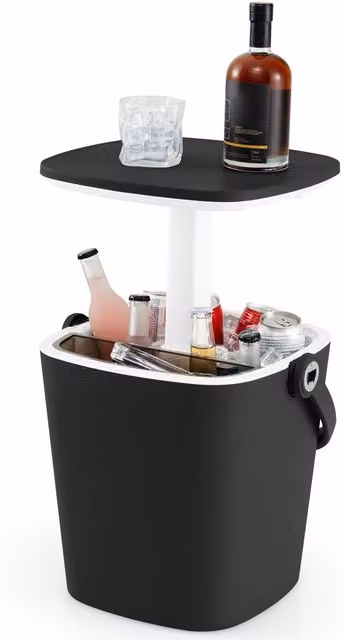 Costway 15 L Outdoor Cool Bar Table and Patio Side Table with Lift Top Lid in Black