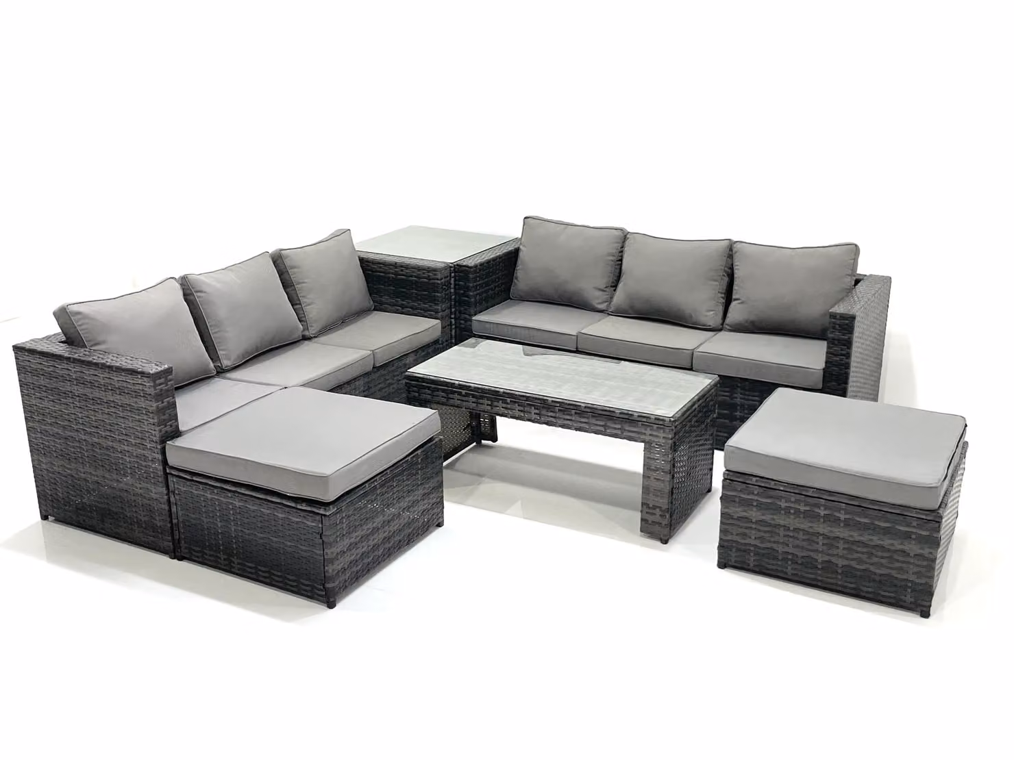 Fimous Garden Outdoor Rattan Furniture Set in Dark Grey with Sofa, Coffee Table, 2 Footstools and Side Table – 2