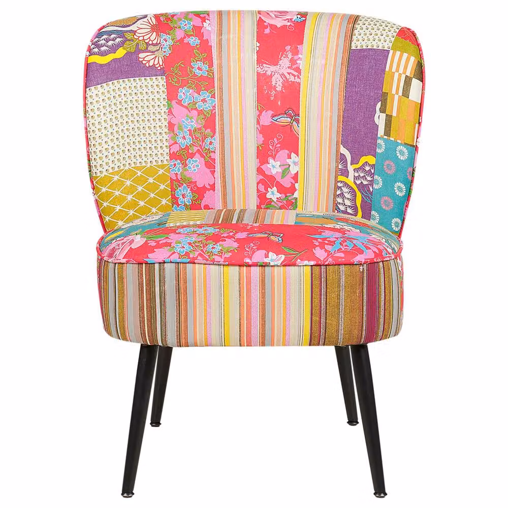 Wyld and Coco Multicolour Patchwork Armless Tub Armchair with Modern Metal Legs, W: 60 cm, D: 52 cm – 3