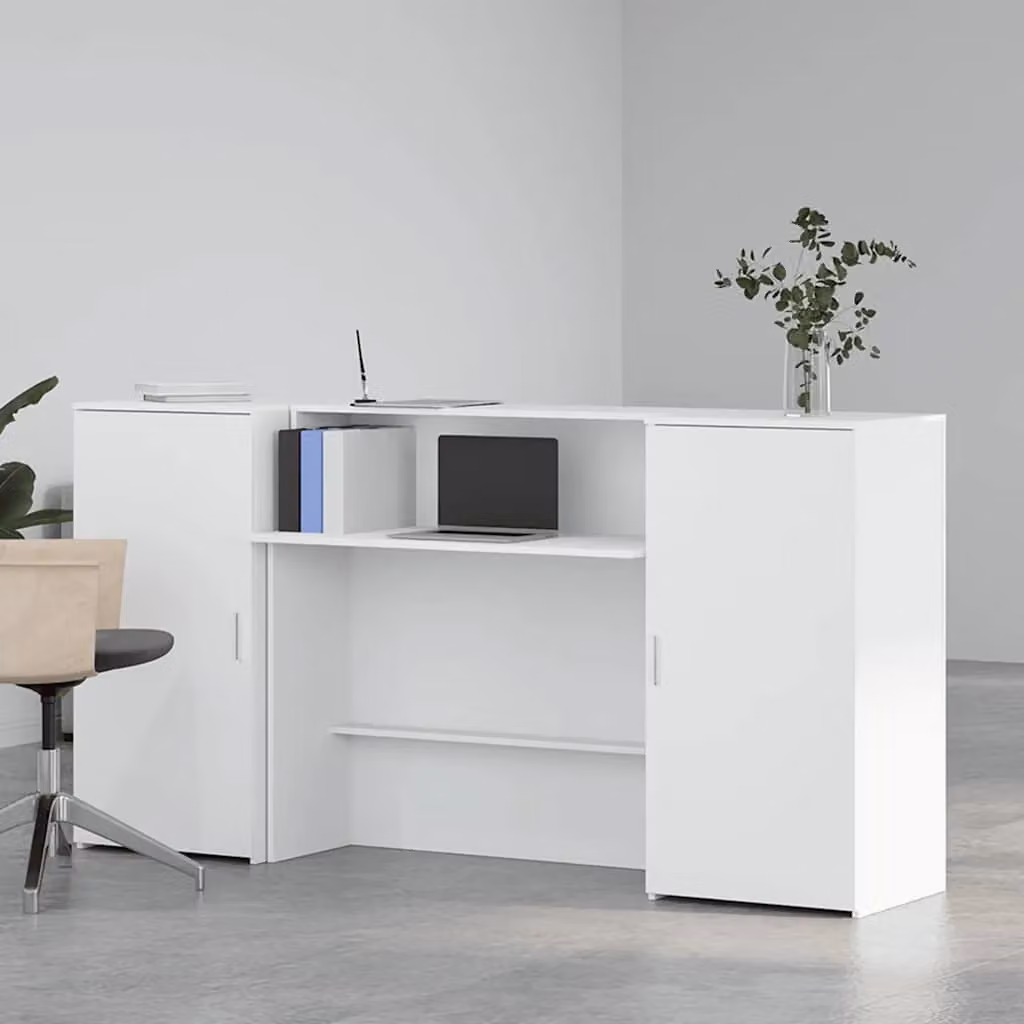 Berkfield Home White Reception Desk in Engineered Wood, W: 200 cm, D: 50 cm, H: 103.5 cm – 2