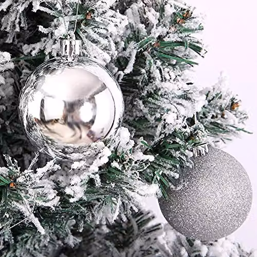 Shatchi 9-Piece Silver Shatterproof Plastic Christmas Bauble Hanging Decorations, 50mm Round Ornaments – 2