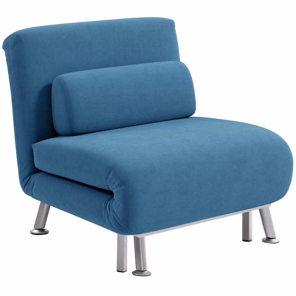 Wyld Haus Ziel Lika Blue Velvet Single Sleeper Chair with Silver Metal Legs – 2