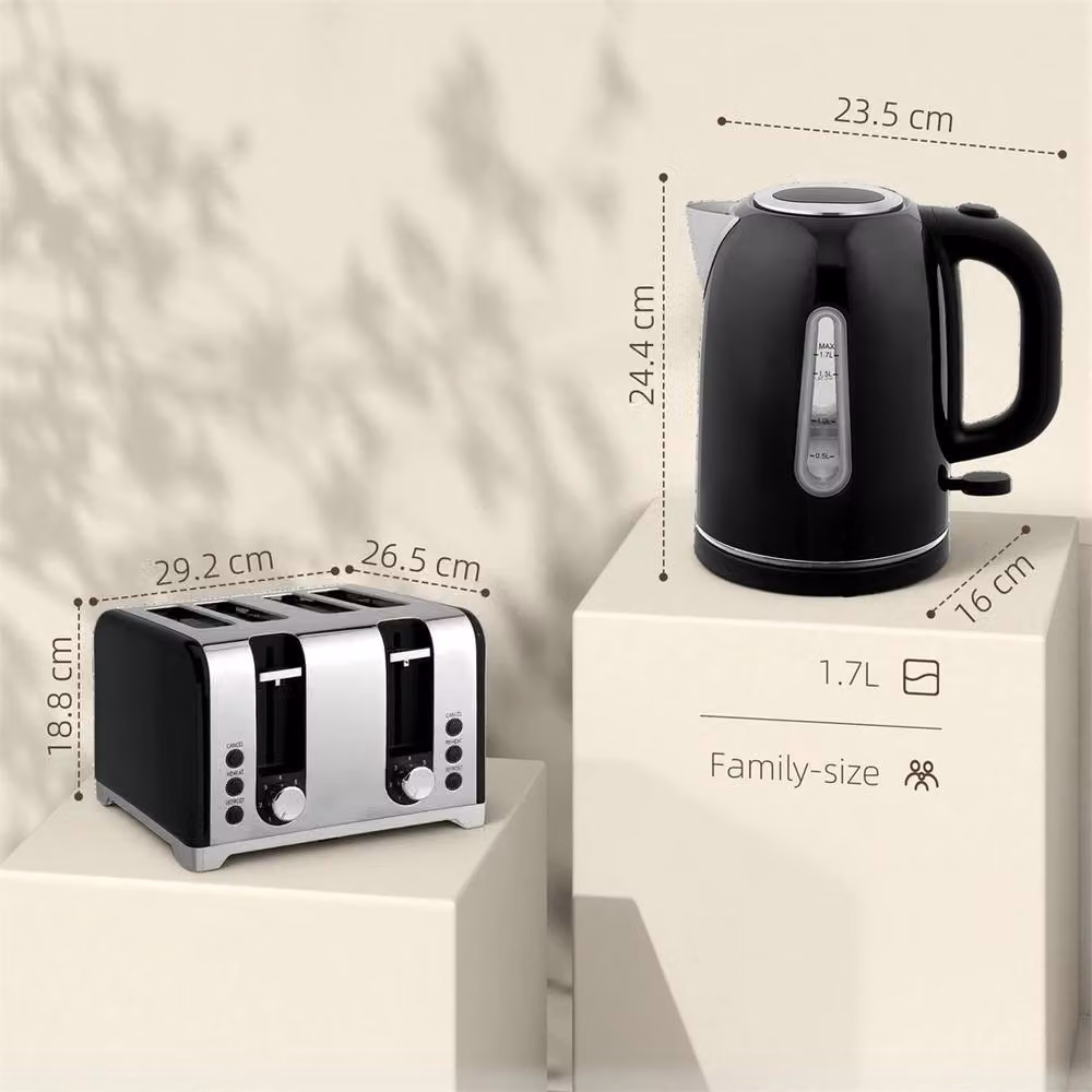 Nordara Black 4 Slice Wide Slot Toaster and 1.7L Rapid Boil Electric Kettle Set – 2