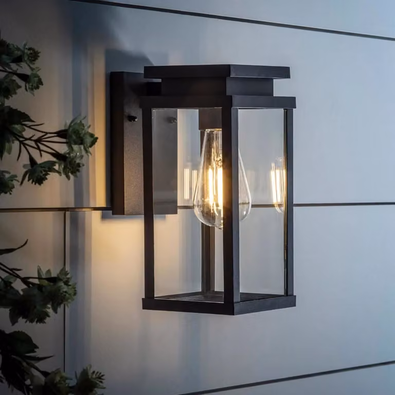 Lights4fun Ebony Lantern Wall Light in Black