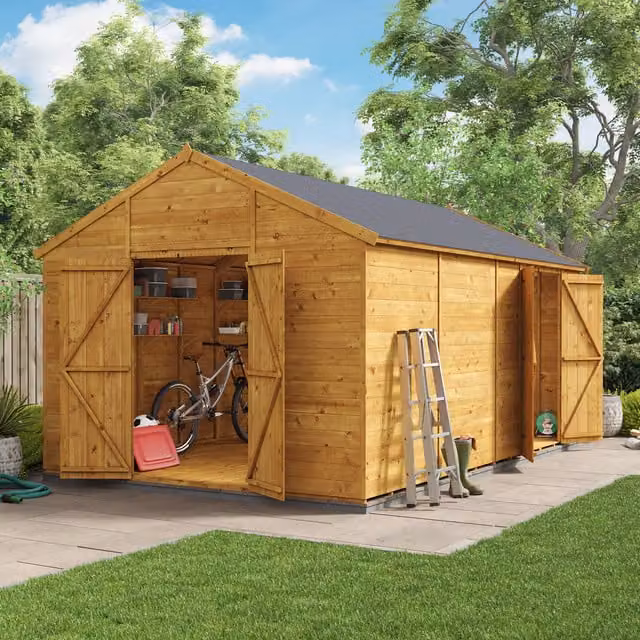 BillyOh Rustic Brown Wooden Apex Workshop with Dual Entrance and Floor, 16 x 10 ft