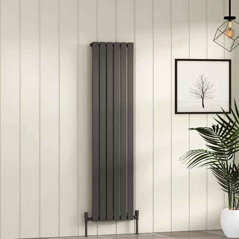 Aurexa Anthracite Single Flat Panel Vertical Designer Steel Radiator H: 160 cm, W: 40.8 cm
