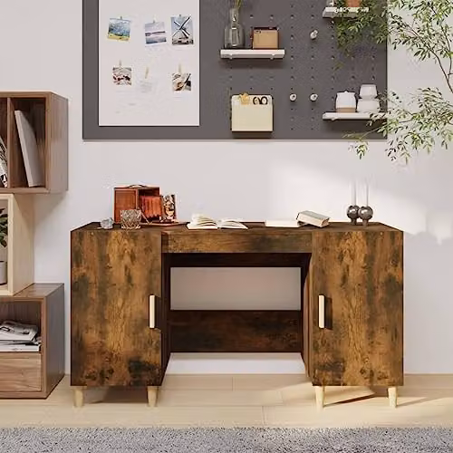 vidaXL Mid-Century Writing Desk in Brown Oak, W/D/H: 140 x 50 x 75 cm – 2