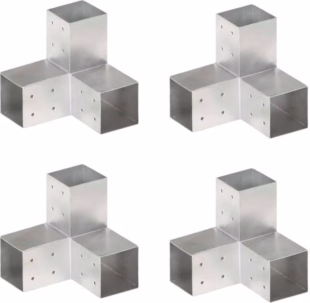 Berkfield Home Y Shape Post Connectors, 4 Pack, Galvanised Metal, Silver, 81 x 81 mm