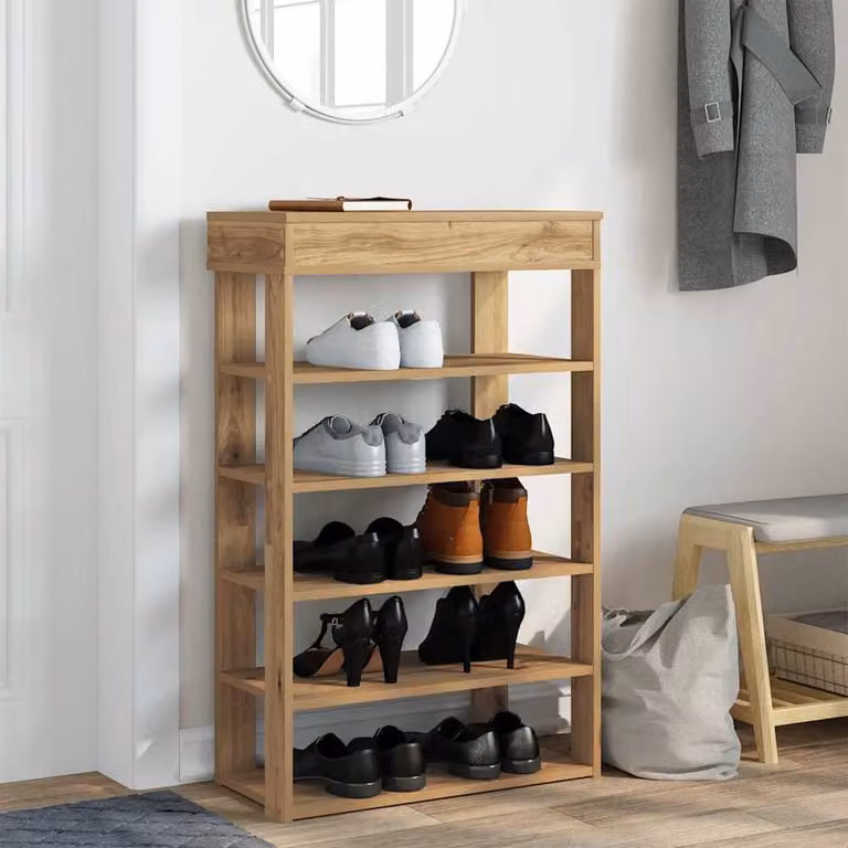 Berkfield Home Artisan Oak Shoe Rack in Brown, W/D/H: 60 x 30 x 98 cm