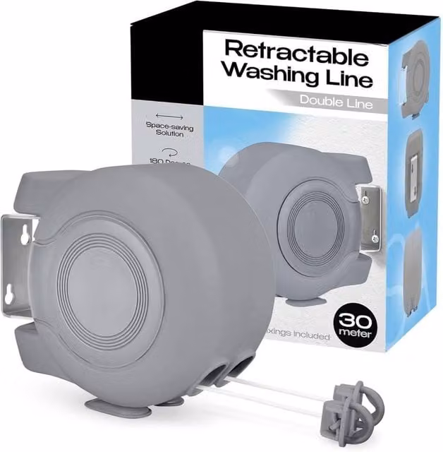 Tanness 30m Wall Mounted Twin Cable Retractable Washing Line in Grey – 1